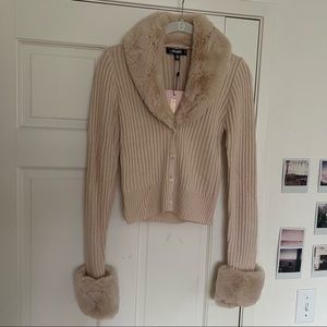 Fur trim button up sweater